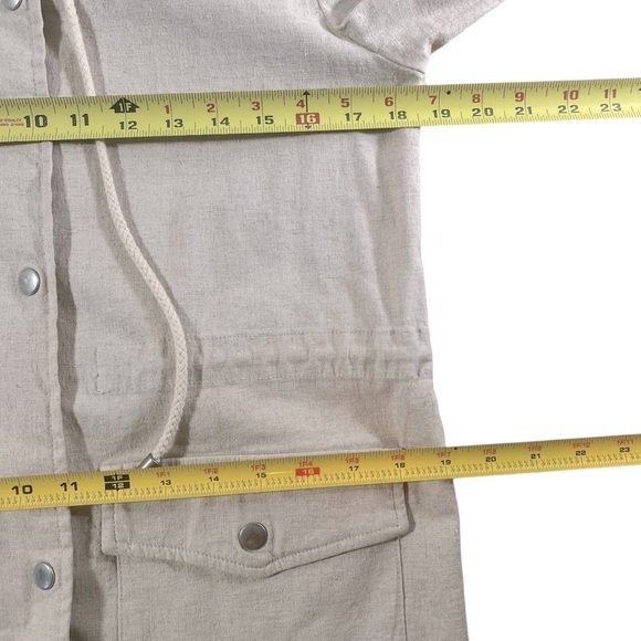 Market & Spruce Linen Blend Utility Jacket Hooded Cinch Waist Cream Oatmeal Sz M - Picture 2 of 15
